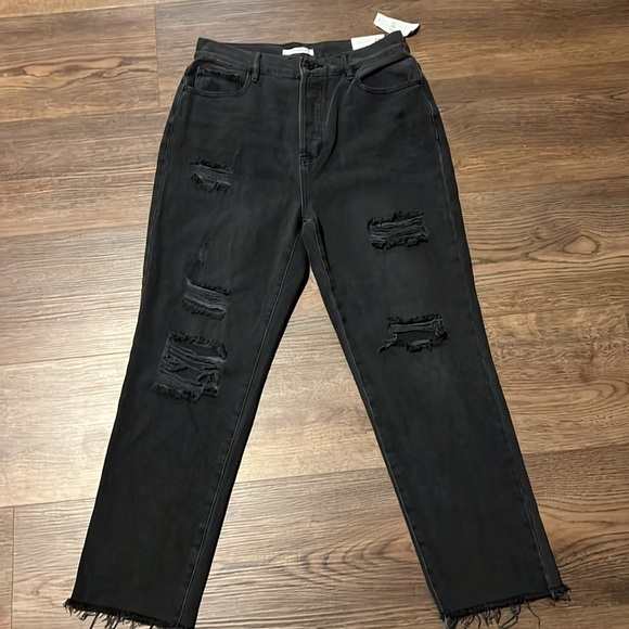 NWT Pacsun High Rise Straight Raw Edge Hem Black Distressed Denim Jean Size 29 - Picture 1 of 5